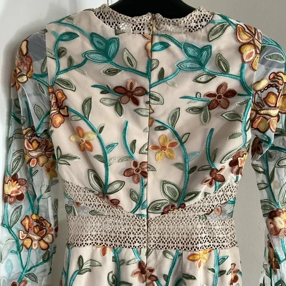 Vone Floral Embroidered Long Sleeve Mini Dress S Small Boho Black Cocktail Small - Picture 9 of 11